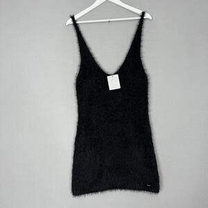 Savage X Fenty Too Plush Sweater Slip Dress Womens Large Black Fuzzy Soft Lounge